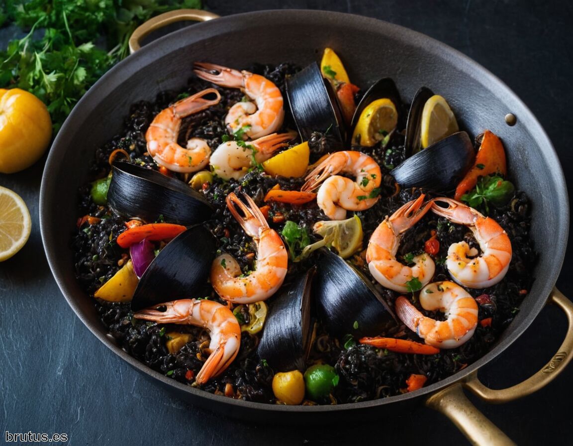 Incorporar arroz y tinta de calamar   - Receta de paella negra » Sabores del Mediterráneo